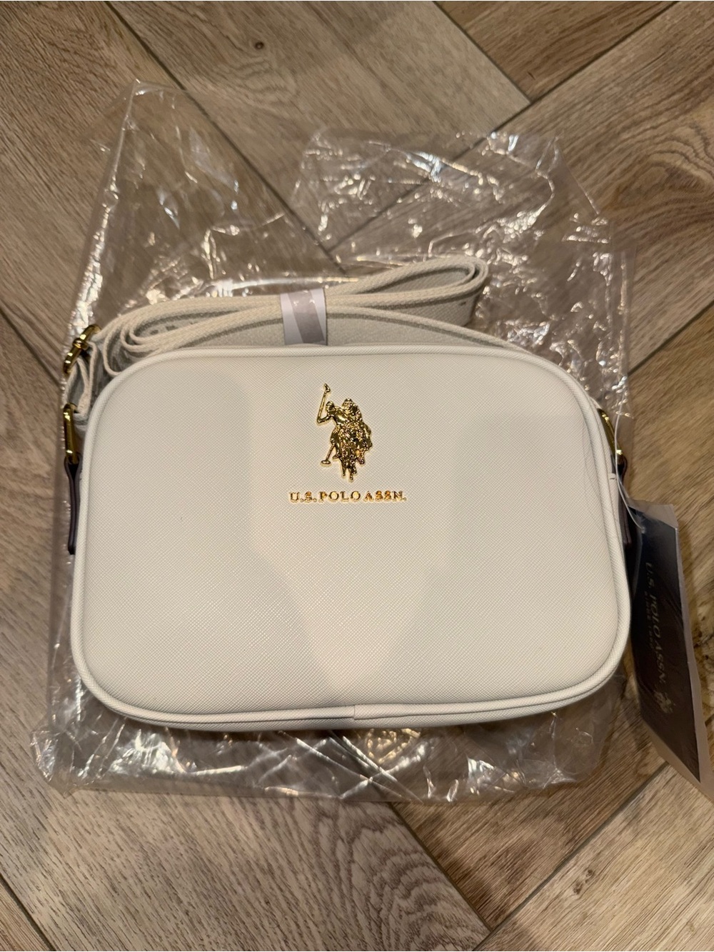 U.S. Polo Assn. Cream Crossbody bag with Gold Polo Logo
